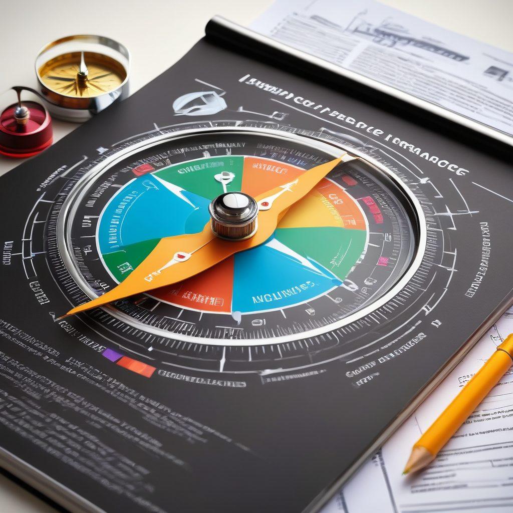A modern compass resting on an open insurance policy document, surrounded by various icons representing different coverage options like health, auto, and home insurance. In the background, a chalkboard filled with financial protection strategies, emphasizing navigation through complex insurance choices. The scene should feel inviting and informative, using vibrant colors to catch the eye. super-realistic. vibrant colors. white background.